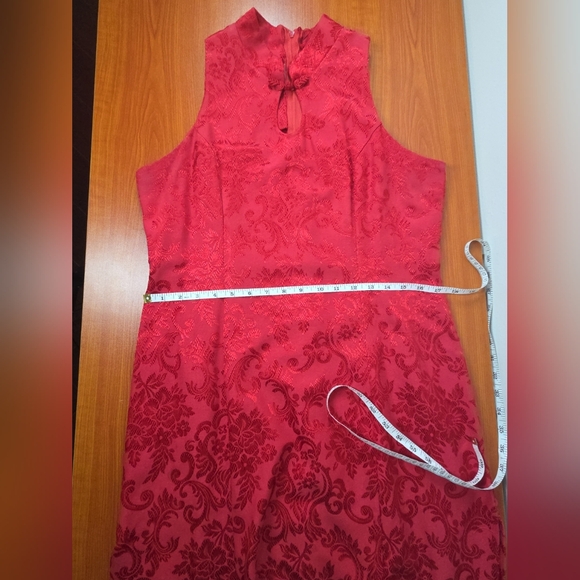 VTG 90'S AMAZING USA RED ORIENTAL ASIAN STYLE FLORAL DRESS SIDE SPLIT sz LARGE - Picture 4 of 14